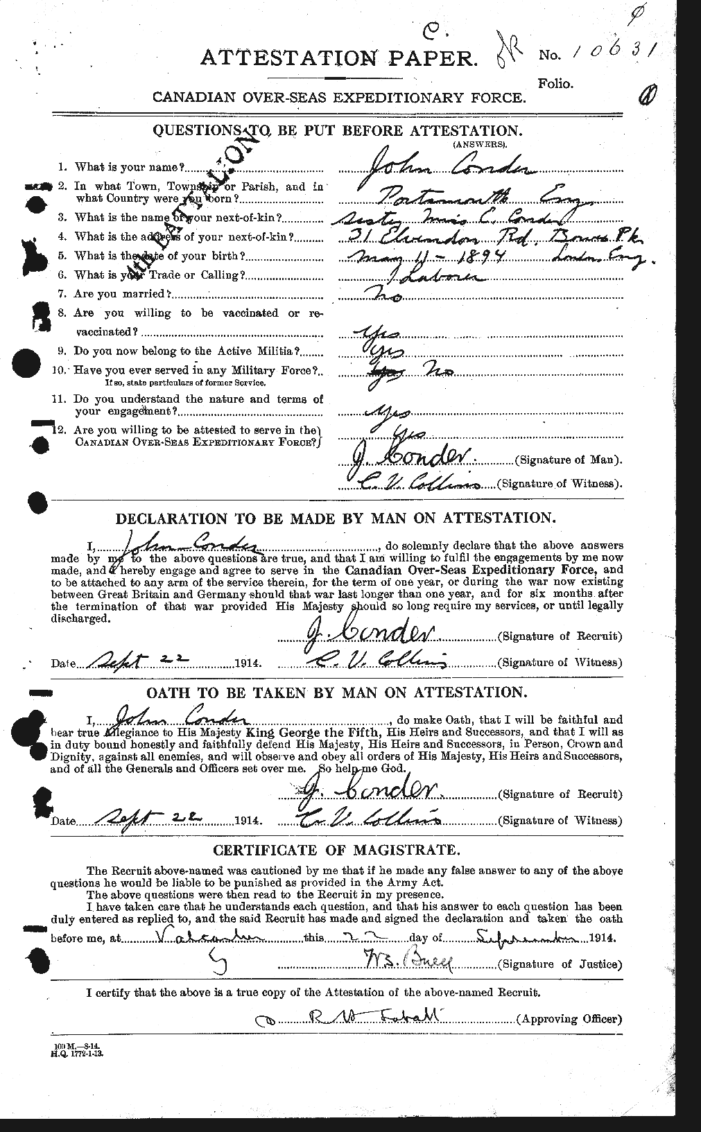 Soldiers of the First World War – CEF 067501a