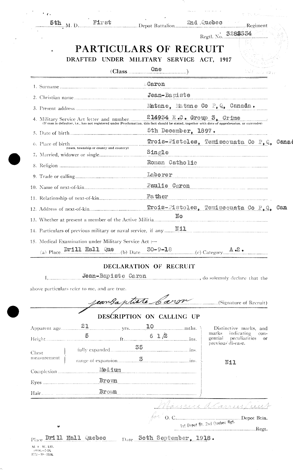 Soldiers of the First World War – CEF 005155a