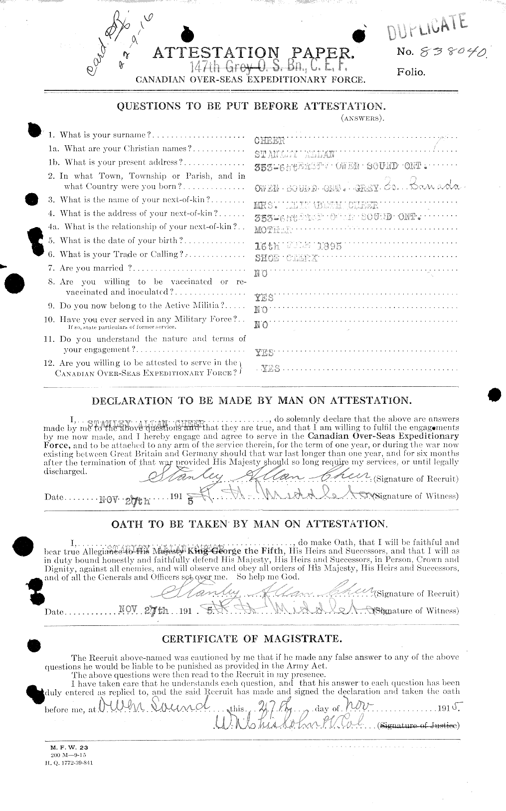 Soldiers of the First World War – CEF 014354a