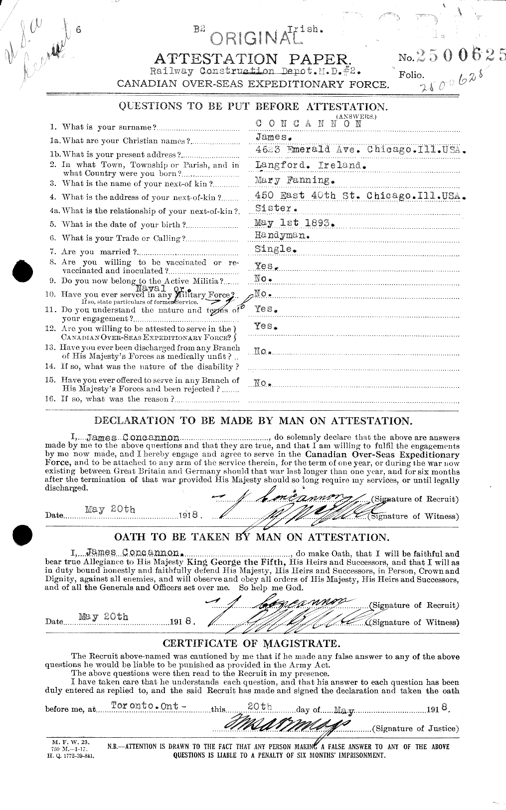 Soldiers of the First World War – CEF 040978a