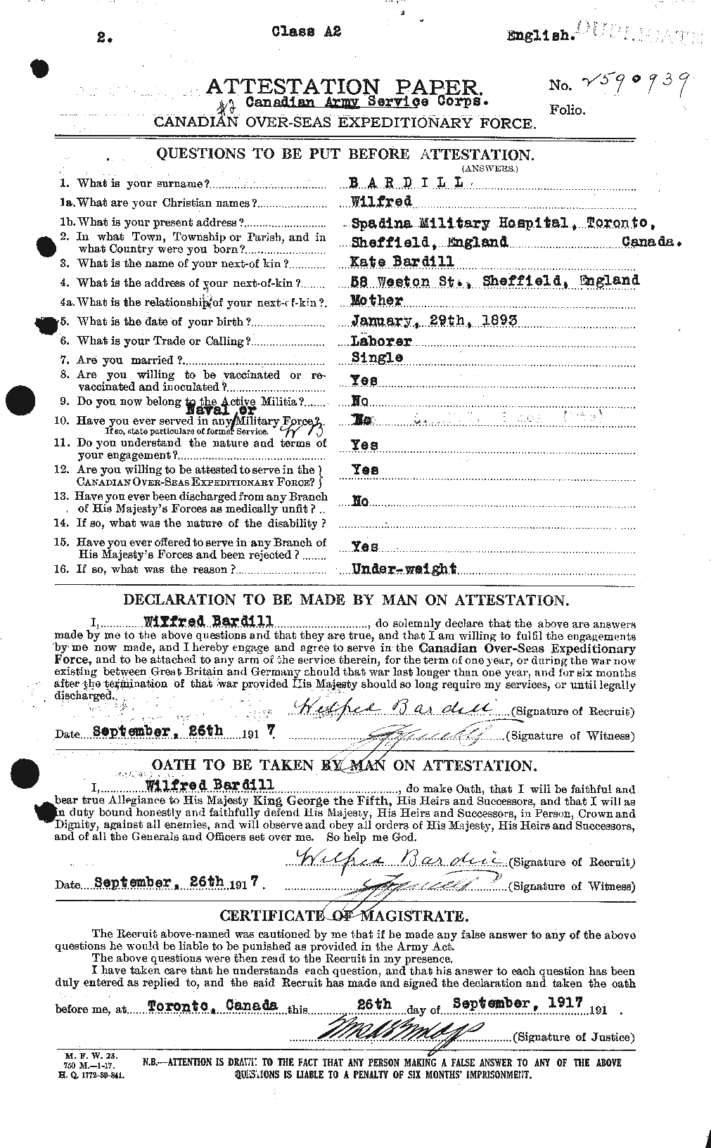 Soldiers of the First World War – CEF 220781a