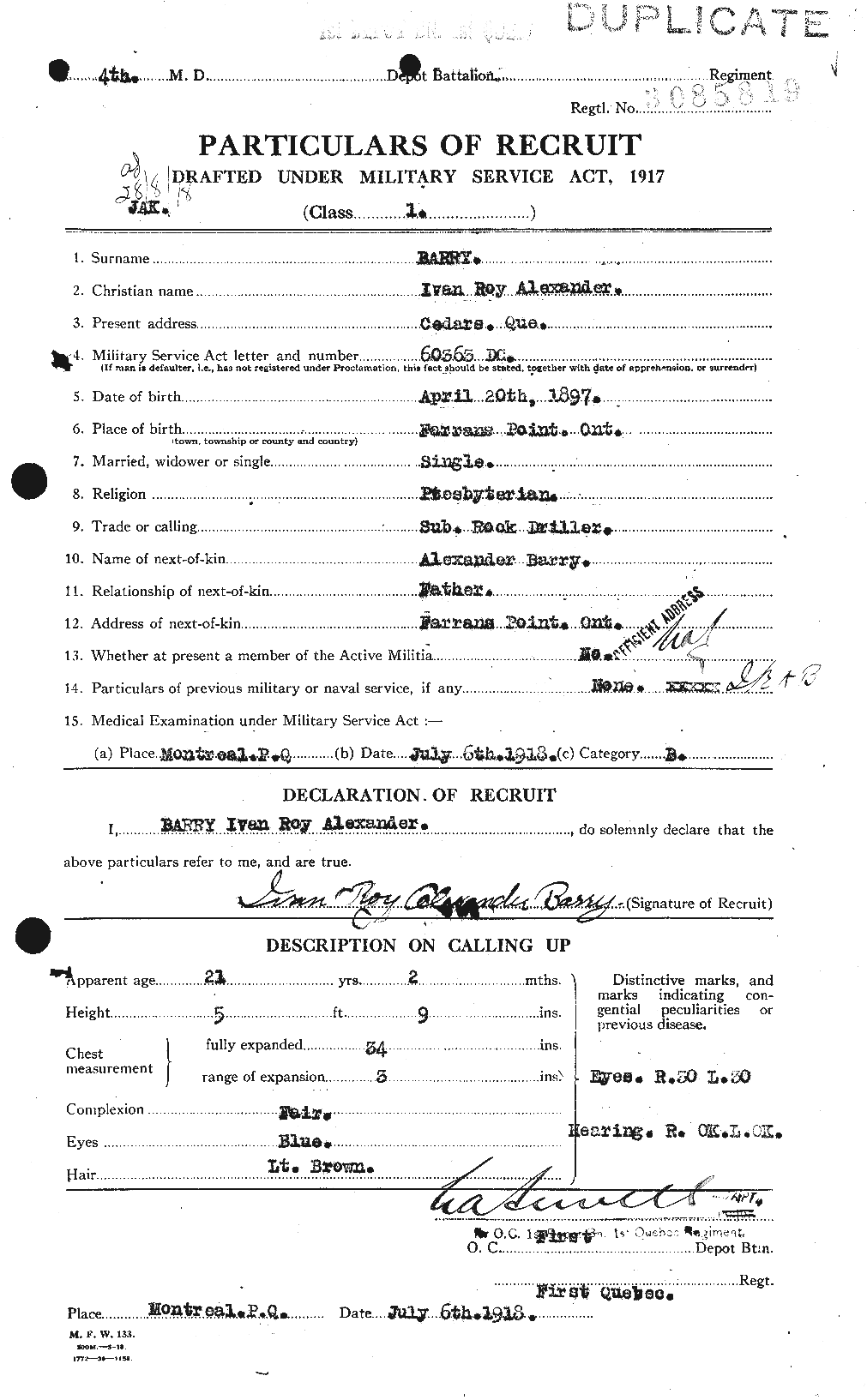Soldiers of the First World War – CEF 222153a