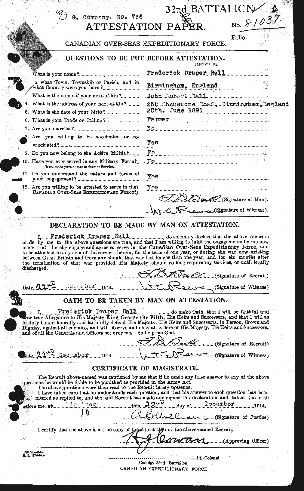 Soldiers of the First World War – CEF 225780a