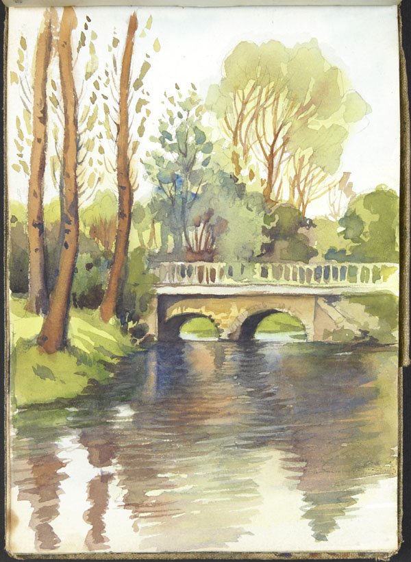 Paysage boisé avec un pont enjambant une rivière, Pas-de-Calais