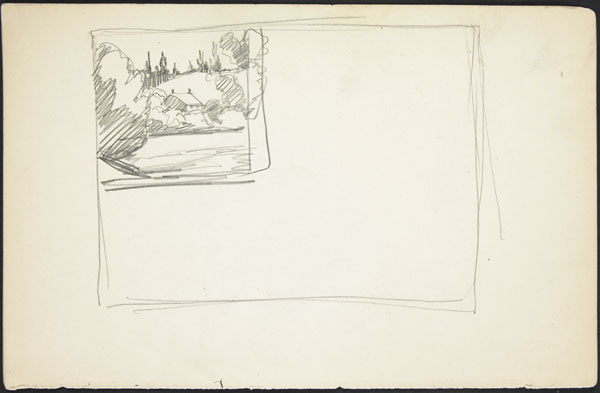 Small rough sketch of a landscape with a house surrounded by trees