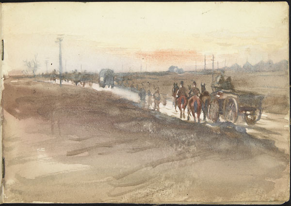 Convoy of military wagons in transit, near Le Plateau, Somme