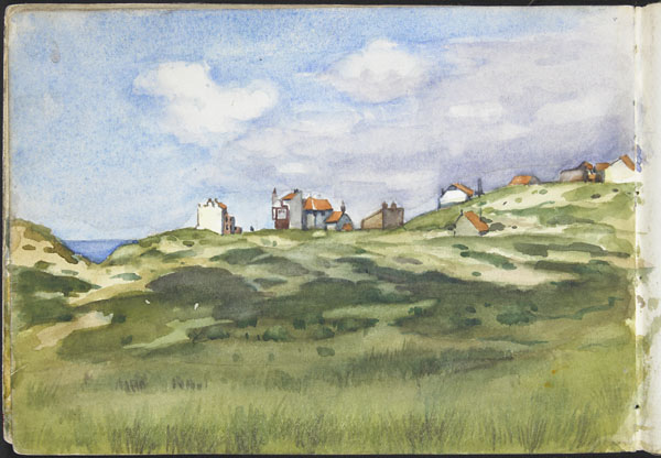 View of a town from the dunes