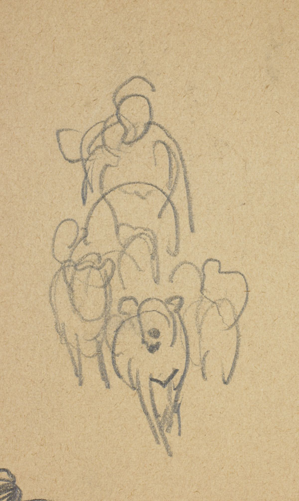 Études d'un berger avec son troupeau et d'un homme poussant une charrue, Belgique (détail de l'homme poussant la charrue)