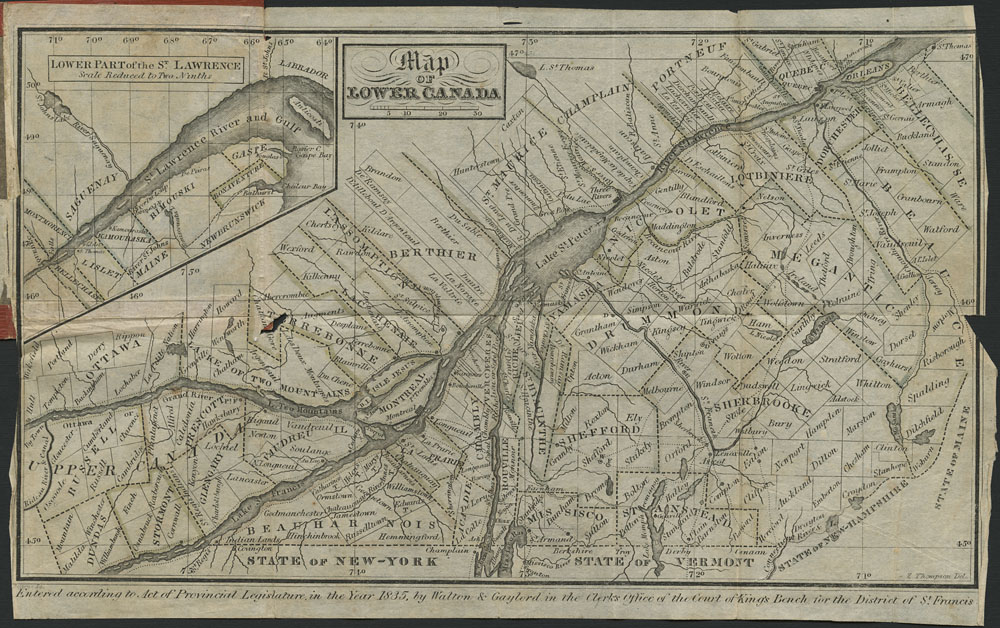 Carte du Bas-Canada, 1825 (texte en anglais). Mikan 4127087